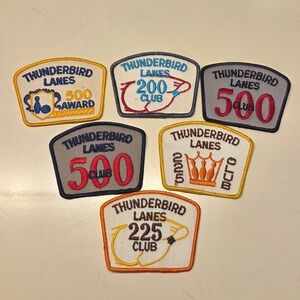 Thunderbird Lanes Bowling Patches Club Award 200 225 500 Lot of 6